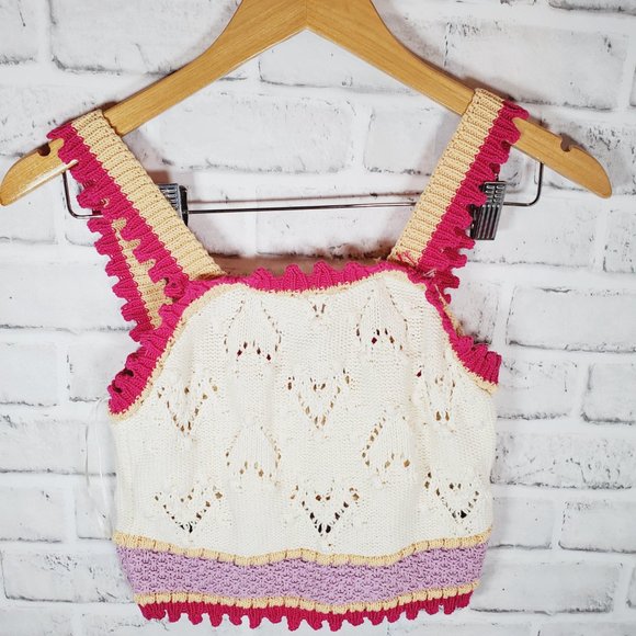 zara knitted top with hearts pink beige cropped top size small nwt - Picture 7 of 7